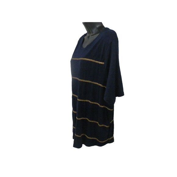 Lauren Ralph Lauren Top‎ Womens XL Blue Metallic Striped Scoop Neck Pullover - Picture 4 of 7